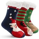 Lollisy Boys Fuzzy Socks Winter Warm Socks for Kids Girls Fluffy Floor Socks with Grips for Home Christmas 3 Pack