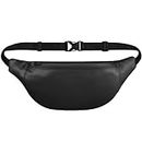 Syutm Unisex Premium Leather Waist Pack Travel Handy Hiking Zip Pouch Elegant Style Document Money Phone Belt Sport Bag for Men and Women Adjustable Strap (Charcole Black)