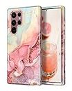Btscase for Samsung Galaxy S22 Ultra 5G Case, Marble Pattern 3 in 1 Heavy Duty Shockproof Full Body Rugged Hard PC+Soft Silicone Drop Protective Women Girl Covers for Samsung S22 Ultra, Rose Gold