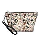 Cozeyat Dachshund Floral Cosmetic Bag Dachshund Gifts Portable Cosmetic Storage Case Travel Handy Organizer Pouch Clutch for Women