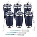 COMOOO 20oz Stainless Steel Tumbler Bulk with Lid and Straw Insulated Coffee Tumbler Cup Double Wall Vacuum Travel Mug for Cold Drinks and Hot Beverage (Navy,6 Pack)
