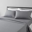 Amazon Basics Lightweight Super Soft Easy Care Microfiber 4-Piece Bed Sheet Set with 14-Inch Deep Pockets, Full, Dark Gray, Solid