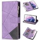 Design for Samsung S21 Wallet Case with PU Leather Card Holder Slots Kickstand Magnetic Flip Folio Cases Zipper Pocket Shockproof Protective Cover for Galaxy S 21 21s Women Men 6.2 inch Purple