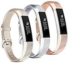Pack 3 Replacement Band Compatible for Fitbit Alta Bands/Fitbit Alta HR Bands, Adjustable Replacement Soft Silicone Sport Bands for Woman and Men (Large, Gold+Silver+Rose Gold)