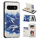 UEEBAI Wallet Case for Samsung Galaxy S10 Plus with Card Holders, PU Leather Cover Kickstand RFID Blocking Double Magnetic Clasp Rilievo Flower Shockproof Flip Case for Women Girls - Whale