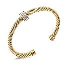 Cable Cuff Bracelets for Women Gold Twisted Wire Composite david yurman Bangles Adjustable Elegant Antique Jewelry with RhinestoneLadies Girls Teens Gift Idea