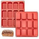 Freshware Silicone Mini Loaf Pan - [2PK] 12 Cavity Mini Bread Pan Brownie Pan, Nonstick Silicone Molds for Brownie, Cornbread, Cheesecake or Cupcake