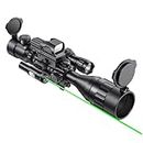 Qande 4-16x50AO Rifle Scope Red/Green Illuminated Reflex with Green Laser Sight 4 Holographic Reticle Red Dot for Rail Mount - 5 Brightness Modes Flashlight