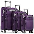 SHOWKOO Luggage Sets 3 Piece Softside Expandable Lightweight & Durable Suitcase Sets Double Spinner Wheels TSA Lock (20in/24in/28in) Purple