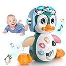 MOONTOY Baby Musical Toys for 1 Year Old Boys Girls, Infant Crawling Sound Toys with Music and Lights, Learning Baby Penguin Toys 6 Months plus, Educational 1st Birthday Presents 9 12 18 24 Months