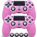 Sofunii 2pcs Pink Skin for PS4 Controller, Anti-Slip Silicone Case Protector Cover with 4 Cat Claw Thumb Grip Caps, Compatible with PS4 Slim/Pro Controller Wireless/Wired Gamepad