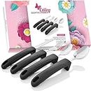 Adaptive Eating Utensils by CFOX 4pc Adaptive Silverware Stainless Steel Knife, Fork, 2 Spoons for Arthritis, Elderly, Hand Tremors or Parkinson's - (Black) Weighted Grips