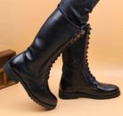 Botas altas de cuero de combate para hombre a la rodilla transpirables con cordones negros para montar zapatos informales
