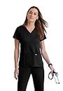 Grey's Anatomy Women's Junior Fit 3 Pocket Mock Wrap Scrub Top, Black, Medium