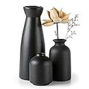 CEMABT Black Ceramic vase Set-3 Small Flower vases for Decor,Modern Boho Farmhouse Home Decor,Decorative vase for Pampas Grass&Dried Flowers,idea Shelf,Table,Bookshelf ，Entryway- Distresse
