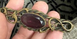 Victorian Art Nouveau Amethyst Cut Glass Crystal Leaf Sash Pin Brooch C Clasp
