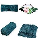 SPOKKI 4 Pcs Newborn Photography Props Outfits- Baby Dark Green Long Ripple Wrap and Toddler Swaddle Blankets Photography Mat with Cute Headbands for Infant Boys Girls(0-12 Months)