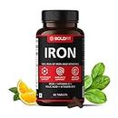 Boldfit Iron Supplement for Women & Men with Vitamin C, Folic Acid & Vitamin B12 - Iron Tablets for Men & Women Help Support Energy & Blood Building - 60 Veg Tablets