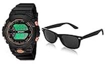 pass pass Digital Watch & Sunglasses Black for Boys & Girls (Pack-2)