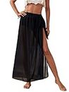 Milumia Women's Chiffon Knot Waist Sheer Swimsuit Cover Up Skirt Long Beach Cover Up, Black, Large