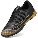 Lvptsh Boys Girls Football Boots Kids Athletic Soccer Cleats Shoes Indoor Outdoor Spikes Football Competition Shoes Boy's Sneakers,BlackGold,EU38