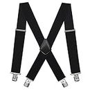 Fasker Mens Suspenders X-Back 2" Wide Adjustable Solid Straight Clip Suspenders - - One Size