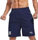 CBlue Men's Outdoor Quick Dry Lightweight Sports Shorts Zipper Pockets (X-Large, Navy Blue)