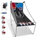 COSTWAY Folding Basketball Arcade Game, Dual Shot Electronic Basketball Game with 8 Modes, LED Scoreboard, 4 Balls and Inflation Pump, Indoor Basketball Hoop for Kids, Adults (Red+Blue)