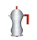 Alessi MDL02/6 R Pulcina Espressomaschine - Gußaluminium. Griff und Knopf aus PA, rot. 6 Tassen, 7.5 x 14.5 x 26 cm