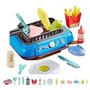 Gourmet Cooking Box Toy, Kitchen Set Toy for Kids, Color Changing Water Fryer Pretend Play Simulation Cooking Toy, Play Food Toy Set for Toddler Girls Boys. (Blue)