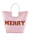 Mud Pie Large Pink Christmas Tote Cotton Chenille Glitter Patch MERRY Wording
