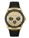 GUESS Men Stainless Steel Quartz Watch with Silicone Strap, Black/Gold Tone/Gold, LEGACY