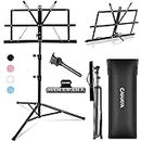 CAHAYA Sheet Music Stand Metal Portable with Carrying Bag, Music Book Clip, Portable Podium Stand, Laptop Stand Black