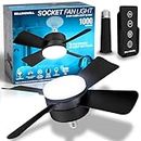 Bell+Howell Socket Fan Cool Light Deluxe Black – Ceiling Fans with LED Lights and Remote Control, Replacement for Lightbulb - Bedroom, Kitchen, Living Room,1000 Lumens / 5000 Kelvins