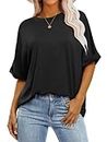 ANRABESS Women's Oversized T Shirts Short Sleeve Crewneck Summer Tops Casual Loose Basic Tee Shirts 2024 Trendy Clothes Black X-Large