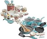 The Pioneer Woman Vintage Speckle 24-Piece Cookware Combo Set in Turquoise bundle with Copper Charm Stainless Steel Copper Bottom Cookware Set, 10 Piece