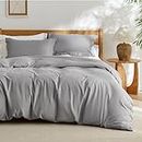Bedsure Grey Duvet Cover Queen Size - Soft Double Brushed Duvet Cover for Kids with Zipper Closure, 3 Pieces, Includes 1 Duvet Cover (90"x90") & 2 Pillow Shams, NO Comforter