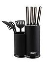 Knife Block Without Knives - Cookit 2 in 1 Round Kitchen Knife Block Only＆Utensil Holder, Detachable Universal Knife Holder for Easy Cleaning, Space Saving Knife Block with Slot for Scissors, Black