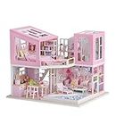 Wowobjects® Miniature Doll House DIY Wooden Dollhouse wi Furniture & LED Light Pink Loft House Children Toy Gifts for 14+ Kids Adults Friends Family