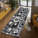 PHP Runner Carpets for Hallways Grey Black, 80 x 150 cm - New Abstract Design Anti Slip Runner Rug for Living Room Bedroom Lounge Narrow Hall