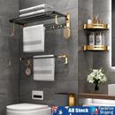 Bathroom Accessories Set Towel Rack Rail Shelf Hook Bar Holder Black & Golden 