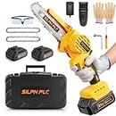Silph PLC Mini Chainsaw - 6 Inch, Cordless Electric Chainsaw with Light Weight & Portable Hand Saw with 2 Large Capacity Batteries and 2 Chains for Tree Pruning Trimming Wood Cutting
