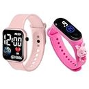 GOLDENIZE FASHION Stylish Waterproof Kids Digital Date and Time Touch Black Pink Square Rectangular LED Display Watch for Kids Unisex Digital Watch for Baby Boys & Girls Kids | Pack of 2 (Pink)