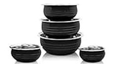 Nirvika Stainless Steel Powder Coating Handi, Cooking Serving Bowl, Cookware Set of 5 Piece Size: 0.300 L, 0.500 L, 0.750 L, 1.100 L, 1.500 L (Black,Stainless Steel, Non-Stick)