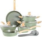 Induction Cookware Sets - 12 Piece Green Cooking Pan Set, Granite Nonstick