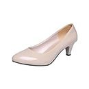 AAFloveZR Black Shoes Women 2024 2024 Women Formal Low Heel Closed Rounded Toe Pumps Chunky Block Heeled Slip On Work Office Party Pump Shoe Shiny Shoes Beige 6.5