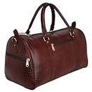 LV Leather Duffle Bags for Travel Bag Cabin Size Leather Duffel | 26 Liters Capacity | Dimensions: L-20 x H- 14.5 x W- 10 Inches DA Leather Villa Duffel Bag (Croco Brown)