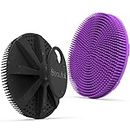 Silicone Body Scrubber Shower Bath Brush 2 Pack, More Hygienic Than Traditional Loofah, Lather Nicely, Long Lasting, Gentle Exfoliating for Women Men Baby Sensitive Skin, Black+Purple