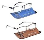 ESPERTO READERS Wood Reading Glasses - Blue Cut Lens With Antireflection & Ultra Light Weight For Men & Women +1.00 to +3.00 Power 2 Pcs Combo - Blue & Brown (+2.00)