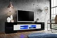 Komodee, Meuble Banc TV Merano, Noir/Blanc, Largeur 230 cm x Hauteur 52,5 cm x Profondeur 35 cm, LED RGB, pour Salon, Chambre